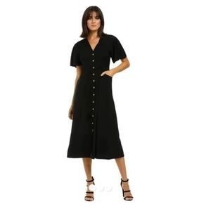 Whistles Women's Black Anita Button-Through Belted A-Line Dress Size US 2